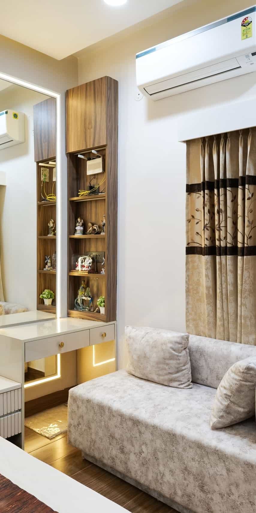 AC service and repair at your doorstep in Mumbai | Mumbai Air Bright Indian bedroom with a wall-mounted split AC above the sofa